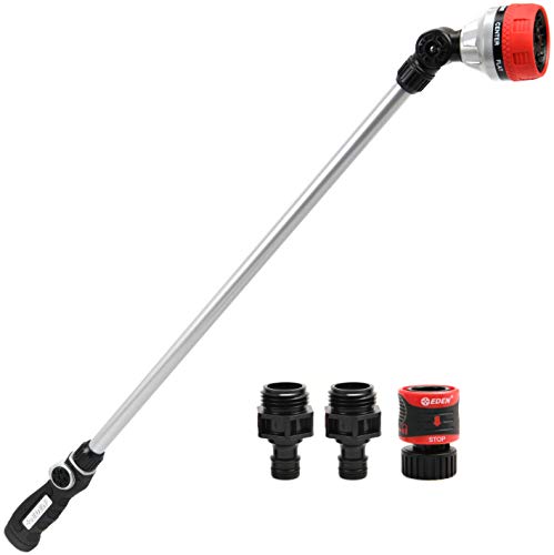 Eden 94609 7-Pattern 33” Metal Garden Hose Watering Wand W/Quick Connector and Adapters Set, 33 inch, Thumb Control