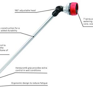 Eden 94609 7-Pattern 33” Metal Garden Hose Watering Wand W/Quick Connector and Adapters Set, 33 inch, Thumb Control