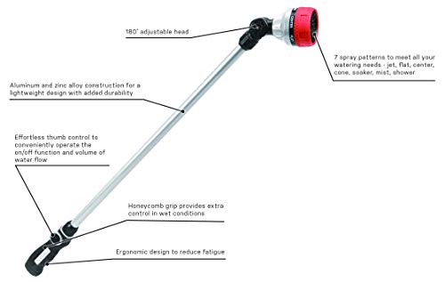 Eden 94609 7-Pattern 33” Metal Garden Hose Watering Wand W/Quick Connector and Adapters Set, 33 inch, Thumb Control