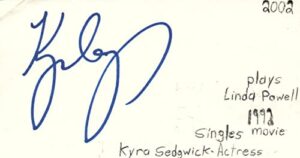 kyra sedgwick actress movie autographed signed index card jsa coa