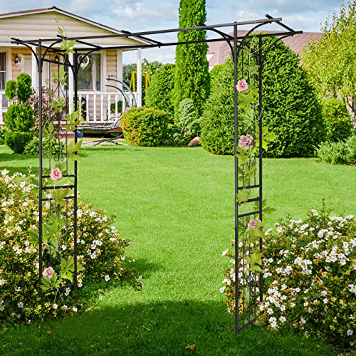 Outvita 7Ft Garden Arch Arbor, Steel Frame Stand Trellis, Arbour Archway for Wedding Ceremony Decoration Plant Climbing Rose Vines Lawn Courtyard Patio Black