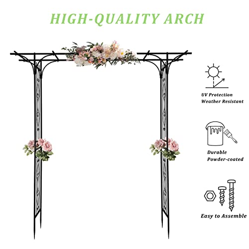 Outvita 7Ft Garden Arch Arbor, Steel Frame Stand Trellis, Arbour Archway for Wedding Ceremony Decoration Plant Climbing Rose Vines Lawn Courtyard Patio Black