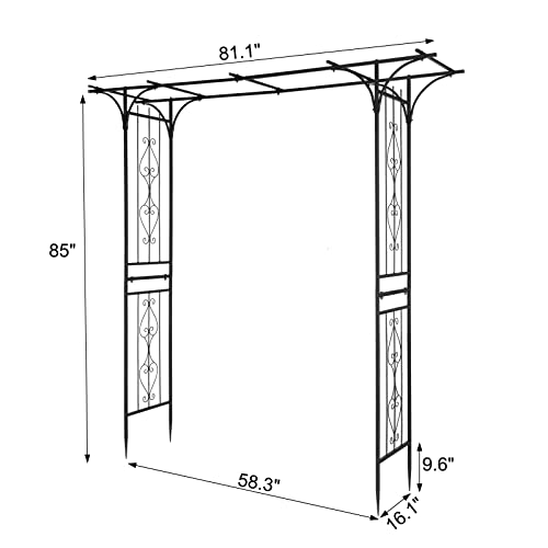 Outvita 7Ft Garden Arch Arbor, Steel Frame Stand Trellis, Arbour Archway for Wedding Ceremony Decoration Plant Climbing Rose Vines Lawn Courtyard Patio Black