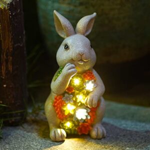 solar garden outdoor statue rabbit garden decor – outdoor lawn decor statue for patio,balcony,yard,lawn ornament,unique gifts for mom grandma