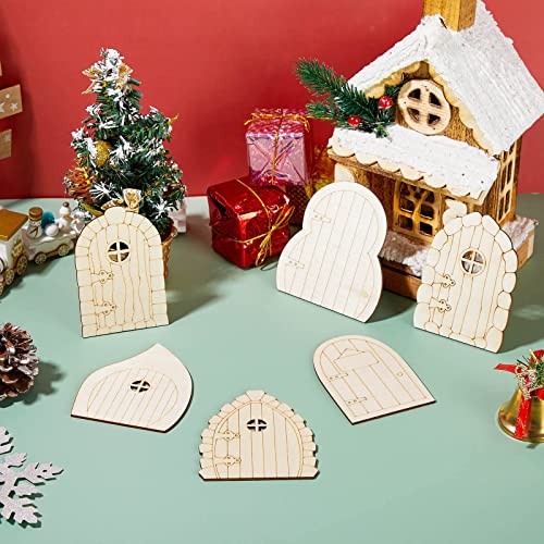 Yulejo 48 Pcs Fairy Door Wooden Garden Doors Craft Mini Window Fairy House DIY Kit Unfinished Miniature Door Unpainted Fairy Window Accessories for Wall Home Party Decoration (Antique Style)