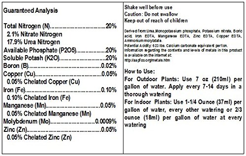 EZ-gro 20 20 20 Fertilizer - All Purpose Liquid Plant Food - Lawn, Flower, Herb, Vegetables - Best Way to Grow Green Plants - Garden-Growing Miracle Nutrients - 1 Qt / 32 fl oz / 946 mL