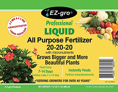 EZ-gro 20 20 20 Fertilizer - All Purpose Liquid Plant Food - Lawn, Flower, Herb, Vegetables - Best Way to Grow Green Plants - Garden-Growing Miracle Nutrients - 1 Qt / 32 fl oz / 946 mL