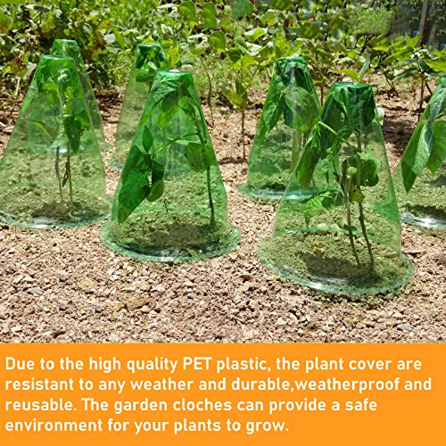 【24 Pack】 Garden Cloches for Plants, Multifunctional Plant Cover Plant Protectors Transparent Bell Jar Cloches Protection Plants from Birds, Slugs, Frost, Freeze Weather, 7.8" D x 9.4" H, Green