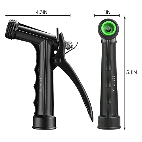 Yaogrifo Full Size Garden Hose Nozzles 2 Pack Heavy Duty Metal Pistol High Pressure Adjustable Spray Nozzles for Watering Cars Plants Flowers Pets (Black)