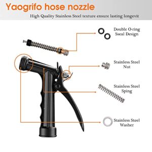 Yaogrifo Full Size Garden Hose Nozzles 2 Pack Heavy Duty Metal Pistol High Pressure Adjustable Spray Nozzles for Watering Cars Plants Flowers Pets (Black)