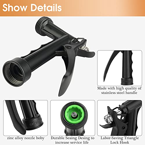 Yaogrifo Full Size Garden Hose Nozzles 2 Pack Heavy Duty Metal Pistol High Pressure Adjustable Spray Nozzles for Watering Cars Plants Flowers Pets (Black)