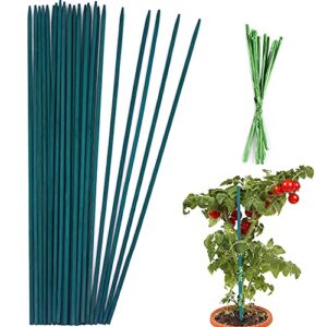poliumb green plant stakes garden wood plant support stakes, sturdy wooden floral bamboo sticks, garden sticks sign posting (18 inches-25 pack)