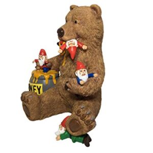 GlitZGlam Miniature Bear and Gnomes with Honey - A Garden Gnome Statue for Your Fairy Garden