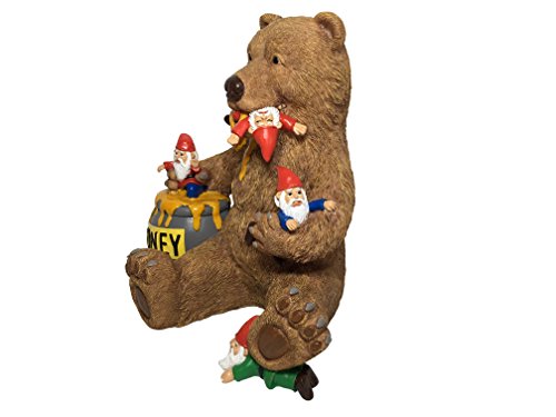 GlitZGlam Miniature Bear and Gnomes with Honey - A Garden Gnome Statue for Your Fairy Garden