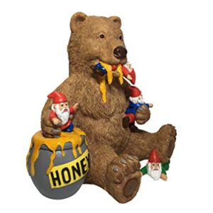 GlitZGlam Miniature Bear and Gnomes with Honey - A Garden Gnome Statue for Your Fairy Garden