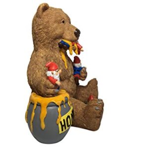 GlitZGlam Miniature Bear and Gnomes with Honey - A Garden Gnome Statue for Your Fairy Garden