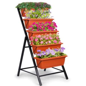kidinix vertical raised garden bed 4ft with 5 tier plant boxes, vertical garden planters indoor outdoor, elevated freestanding stand for vegetables flower herb patio
