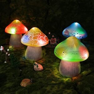 2 pcs large solar mushroom light outdoor garden waterproof cute mushroom shaped pathway landscape lights 2 modes automatic change and 5 lamp beads for yard landscape decoration (red, yellow)