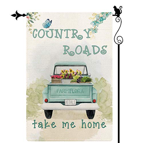 Gormcore Country Road Take me Home Garden Flag Spring Summer Garden Flag Vertical Double Sided Rustic Farmland Burlap Yard Lawn Outdoor Decor 12.5x18