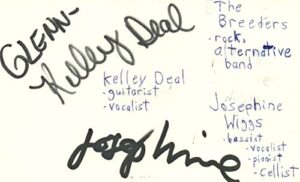 kelley deal josephine wiggs the breeders rock band signed index card jsa coa