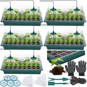 5 pack seed starter tray seed trays garden kit humidity seeding tray plant germination with clear dome trays for seed growth, 40 cells per tray