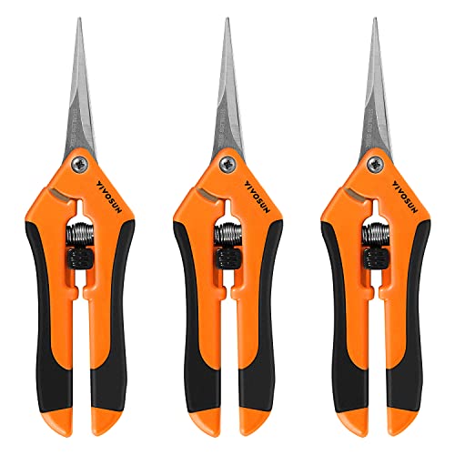 VIVOSUN 6.5 Inch Gardening Scissors Hand Pruner Pruning Shear with Straight Stainless Steel Blades Orange 2-Pack