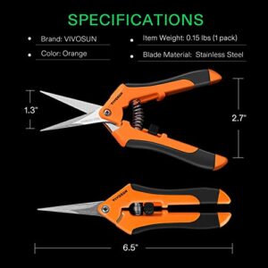 VIVOSUN 6.5 Inch Gardening Scissors Hand Pruner Pruning Shear with Straight Stainless Steel Blades Orange 2-Pack