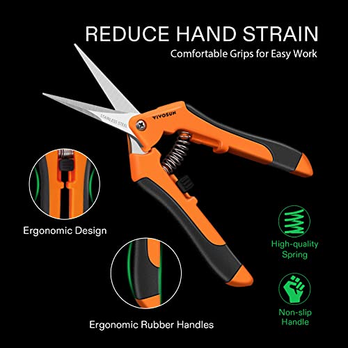 VIVOSUN 6.5 Inch Gardening Scissors Hand Pruner Pruning Shear with Straight Stainless Steel Blades Orange 2-Pack