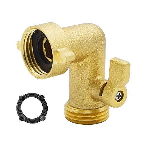 HYDRO MASTER Heavy Duty Brass Shut Off Valve,Garden Hose Elbow Connector,3/4" FHT x 3/4" MHT (90)