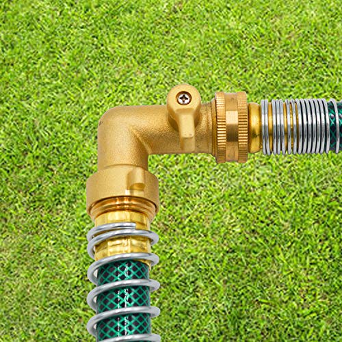 HYDRO MASTER Heavy Duty Brass Shut Off Valve,Garden Hose Elbow Connector,3/4" FHT x 3/4" MHT (90)