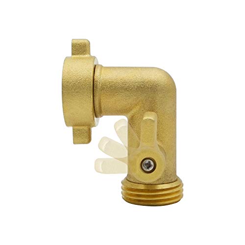 HYDRO MASTER Heavy Duty Brass Shut Off Valve,Garden Hose Elbow Connector,3/4" FHT x 3/4" MHT (90)