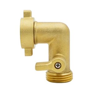 HYDRO MASTER Heavy Duty Brass Shut Off Valve,Garden Hose Elbow Connector,3/4" FHT x 3/4" MHT (90)