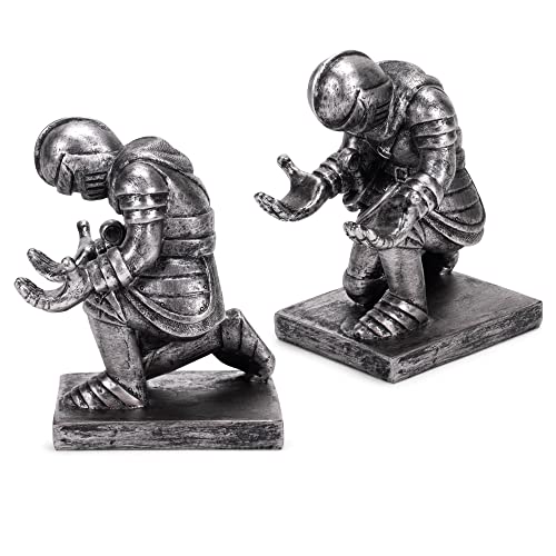 Cottage Garden Antique Silver Kneeling Knight 4.75 inch Resin Wand Stand 2 Piece Set