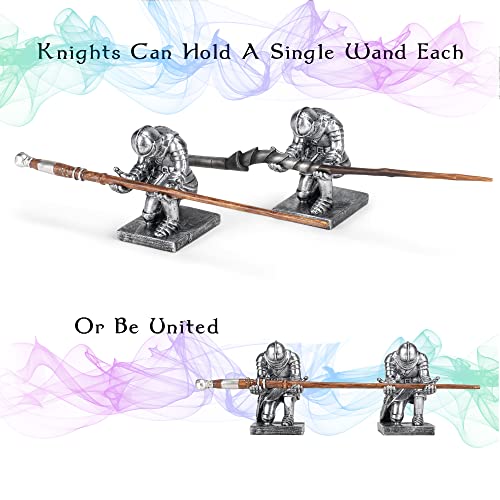 Cottage Garden Antique Silver Kneeling Knight 4.75 inch Resin Wand Stand 2 Piece Set