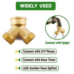 Litorange (2 Pack) Solid Brass Lead-Free Body Backyard 2 Way Y Valve Garden Hose Connector MHT 3/4" Inch Thread Splitter Adapter + 4 Silicone Hose Washers