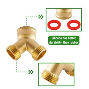 Litorange (2 Pack) Solid Brass Lead-Free Body Backyard 2 Way Y Valve Garden Hose Connector MHT 3/4" Inch Thread Splitter Adapter + 4 Silicone Hose Washers