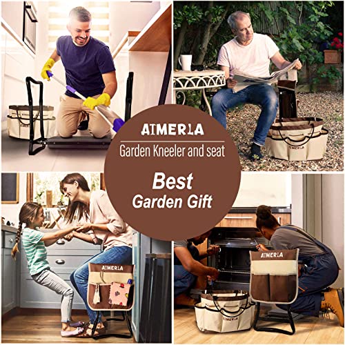 Aimerla Foldable Garden Kneeler Seat Heavy Duty {Soft Thick Kneeling Pad} Durable Garden Stool - 2 large Capacity Garden Tool Bags with Pockets - Portable Garden Bench for Indoor and Outdoor Gardening