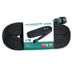 flat soaker hose for garden beds,50 ft double layer design 5/8″ heavy duty -saves 80% water drip weeper hoses black