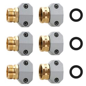 styddi garden hose repair connector fitting, aluminum mender female and male hose end connector with zinc clamp, fit 5/8-inch and 3/4-inch garden hose, 3 sets