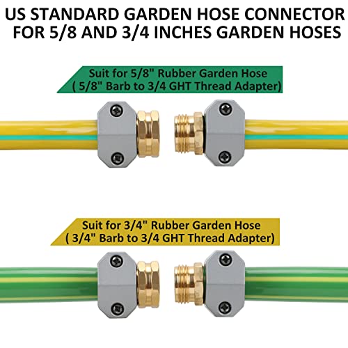 STYDDI Garden Hose Repair Connector Fitting, Aluminum Mender Female and Male Hose End Connector with Zinc Clamp, Fit 5/8-Inch and 3/4-Inch Garden Hose, 3 Sets