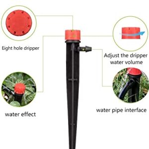 La Farah 50pcs Drip Emitters for 1/4" Drip Irrigation Tubing, Adjustable 360 Degree Water Flow Drippers on 5" Arrow Stake, Garden Irrigation Drippers for (4-7mm) Watering System