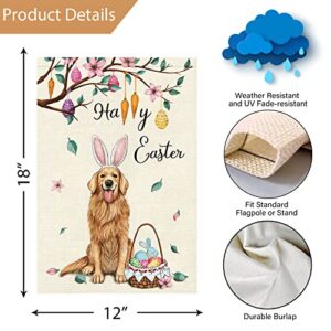 Happy Easter Garden Flag 12x18 Double Sided Burlap, Small Welcome Easter Egg Tree Dog Bunny Rabbit Garden Yard Flags for Spring Outdoor Outside Decoration (Only Flag)