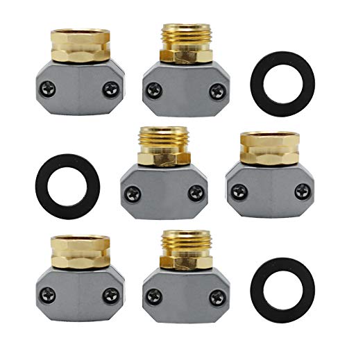 Garden Hose Repair Fittings Aluminum Water Hose Ends Male and Female Hose Connector with Zinc Clamp Fit for All 5/8" and 3/4" Garden Hose, Pack of 3