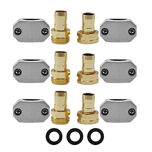Garden Hose Repair Fittings Aluminum Water Hose Ends Male and Female Hose Connector with Zinc Clamp Fit for All 5/8" and 3/4" Garden Hose, Pack of 3