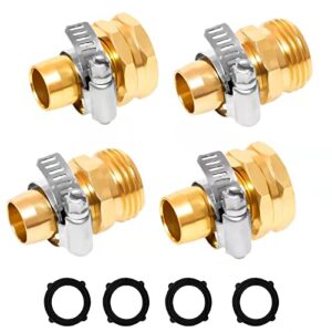 3/4″aluminium garden hose repair connector with stainless steel clamps, male and female garden hose fittings, mender end repair kit,water hose end mender,fit for 3/4″garden water hose fitting 2 set