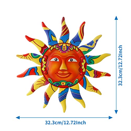 VEWOGARDEN 12.7 Inches Metal Sun Wall Art Decor Hanging for Indoor Outdoor Home Garden Colorful Sun Face Sculptures & Statues Yellow
