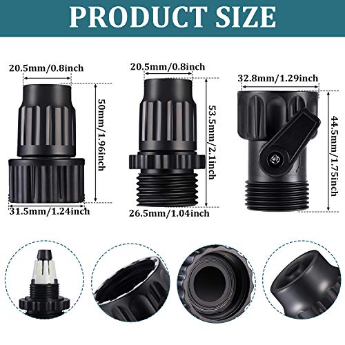 4 Sets Garden Expandable Hose Repair Kit Faucet Adapter Hose Female Male Connectors with 4 Pieces Hose Shut Off Valve and 8 Pieces 3/4 Inch Rubber Gaskets