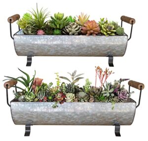 shabbydecor galvanized metal trough succulent planter farmhouse metal tray rustic tabletop centerpiece décor set of 2