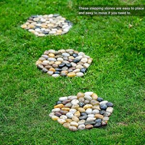 Qualdout River Rocks Stepping Stones Pavers Outdoor for Garden Walkway, Pebbles Polished Gravel for Yard Lawn Patio Pathway Landscaping, Set of 6 (Hexagon)