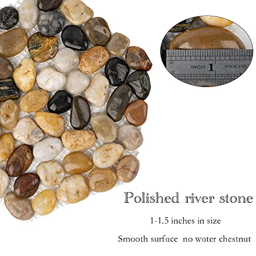 Qualdout River Rocks Stepping Stones Pavers Outdoor for Garden Walkway, Pebbles Polished Gravel for Yard Lawn Patio Pathway Landscaping, Set of 6 (Hexagon)